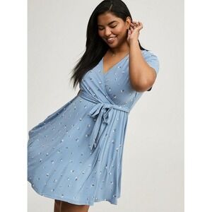 Torrid Blue Floral Wrap Surplice Romper Mini Dress Plus Size 5 5X 40465017